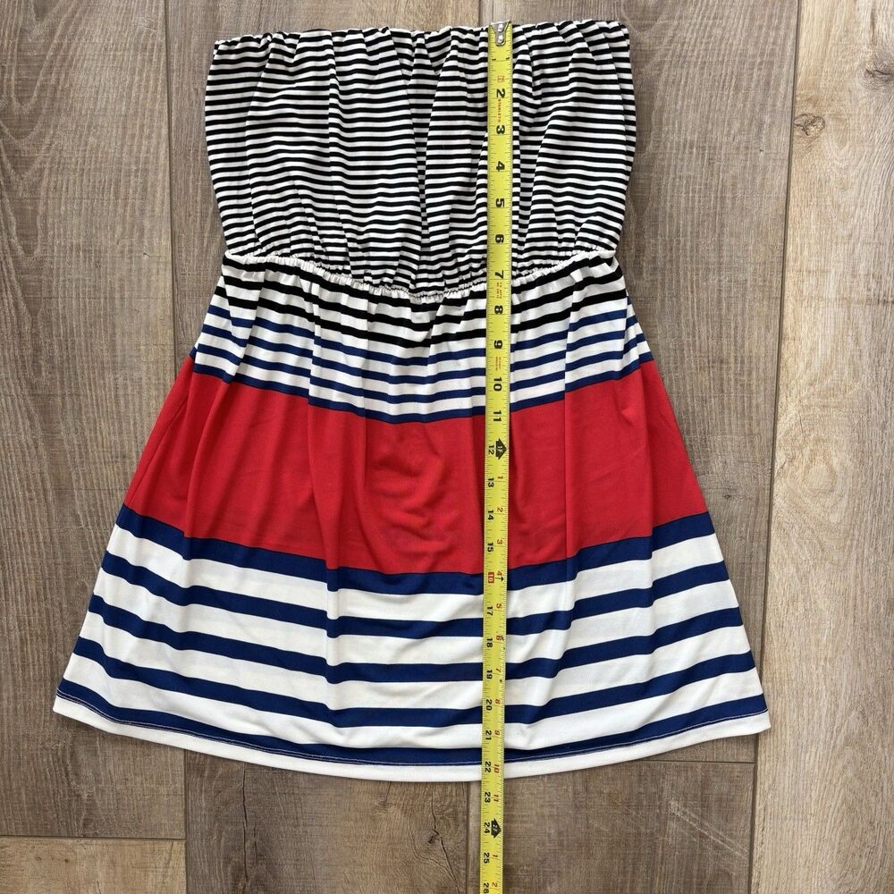 Outback Red Women Strapless Top Sz M Red Blue Stripes Nautical Beach 4th of July - Picture 10 of 11